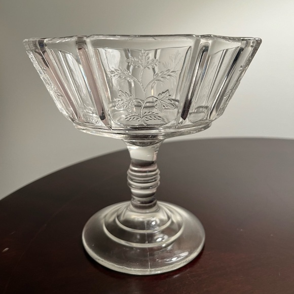 Antique Sprig Indian Tree Open Compote Early Clear Glass Royal Panelled - Picture 2 of 3